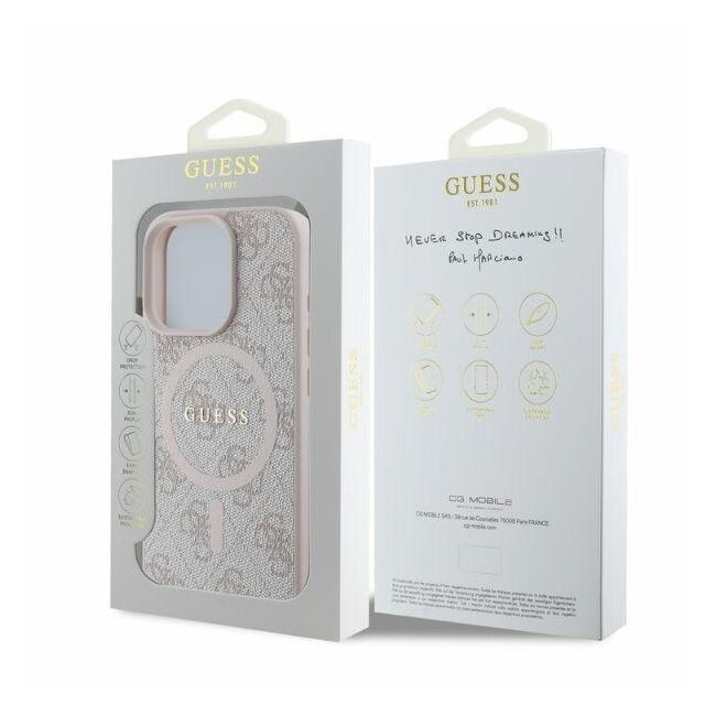 Husa pentru  iPhone 16 Pro Guess - 4G Ring Classic MagSafe - roz