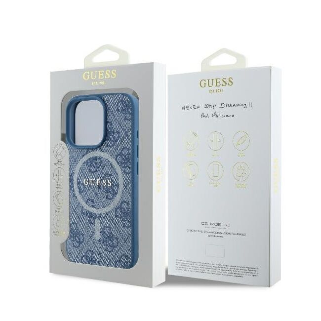 Husa pentru  iPhone 16 Pro Max Guess - 4G Ring Classic MagSafe - albastru