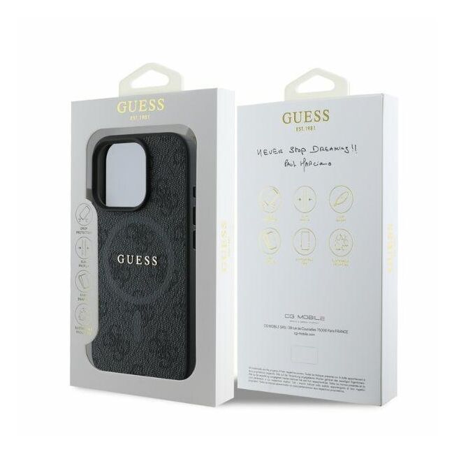 Husa pentru  iPhone 16 Pro Max Guess - 4G Ring Classic MagSafe - negru