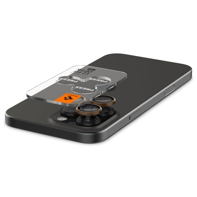[Pachet 2x] Folie sticla camera iPhone 16 Pro Spigen Glas.tR Optik EZ Fit Pro, bej