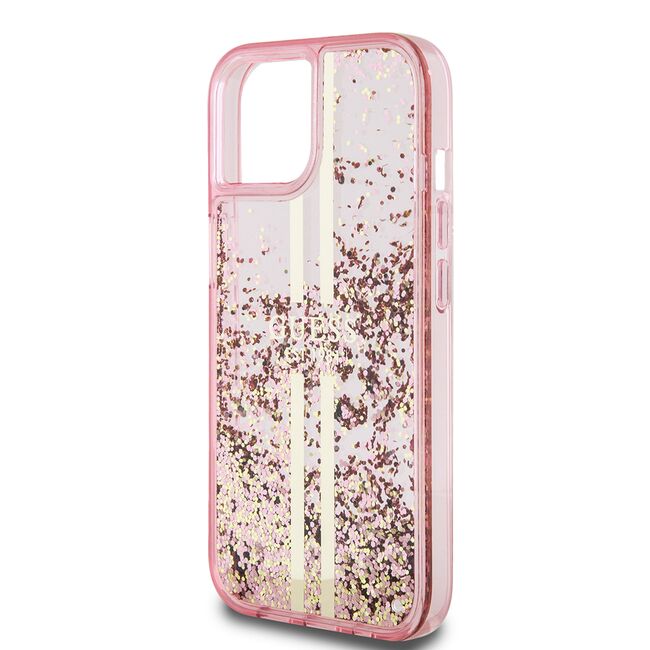 Husa pentru  iPhone 15 Guess - Liquid Glitter - roz