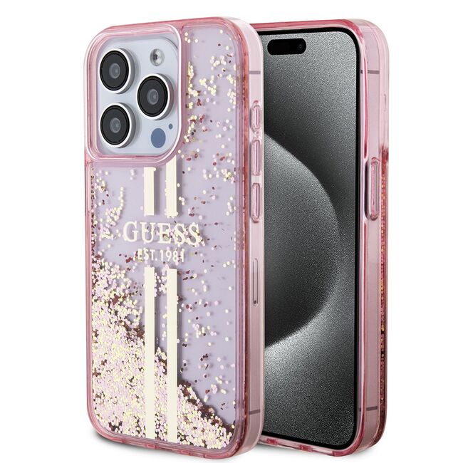 Husa pentru  iPhone 15 Pro Guess - Liquid Glitter - roz