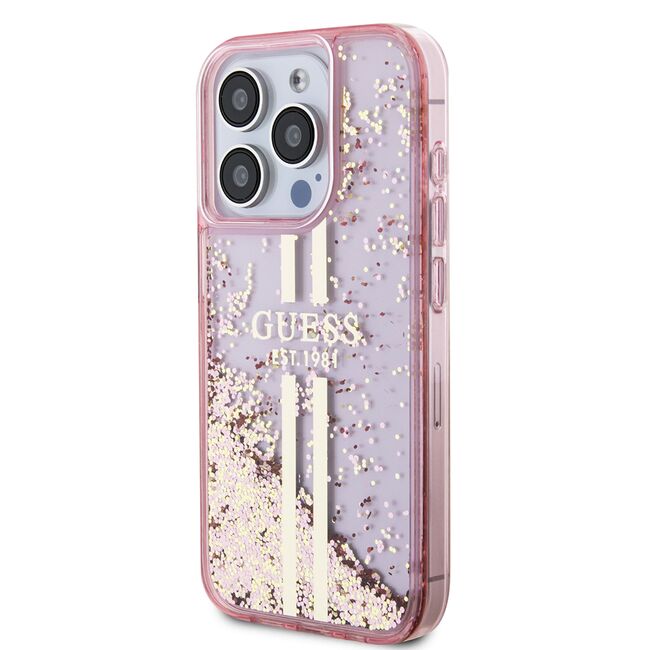 Husa pentru  iPhone 15 Pro Guess - Liquid Glitter - roz