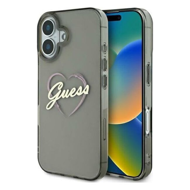 Husa pentru  iPhone 16 Guess - Hardcase IML Heart - negru