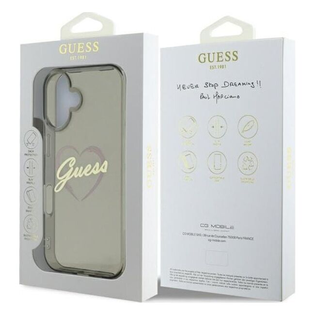 Husa pentru  iPhone 16 Guess - Hardcase IML Heart - negru