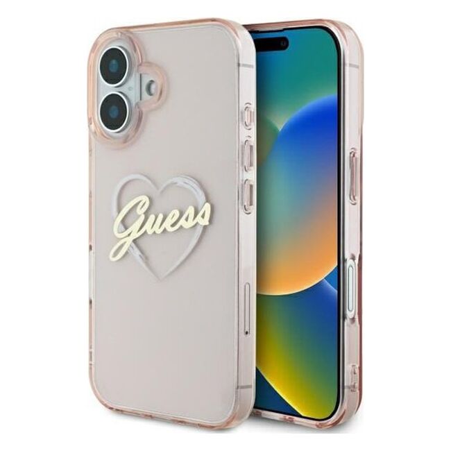 Husa pentru  iPhone 16 Guess - Hardcase IML Heart - roz