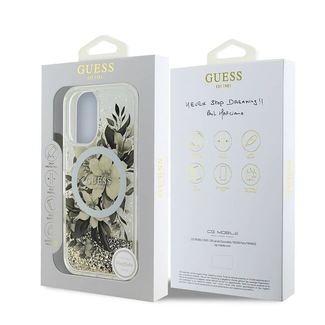 Husa pentru  iPhone 16 Guess - Liquid Glitter - bej