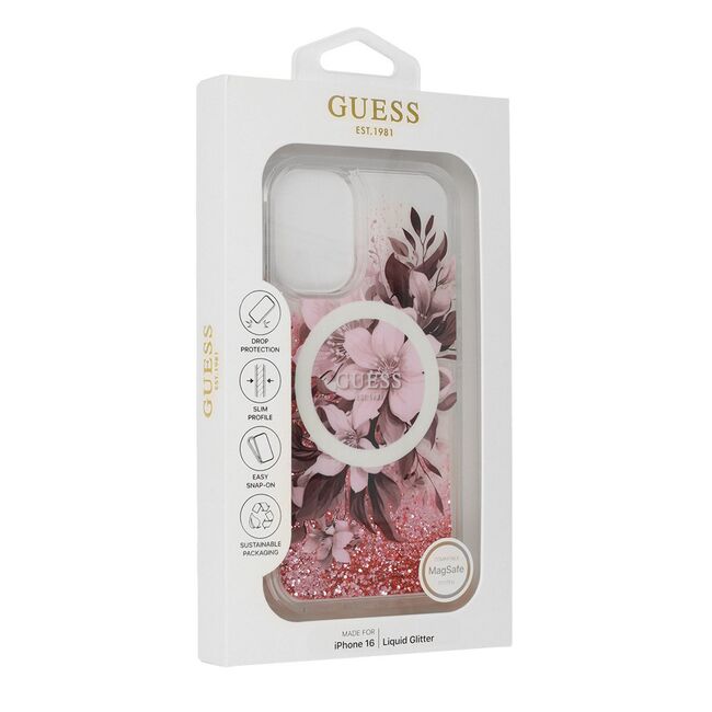 Husa pentru  iPhone 16 Guess - Liquid Glitter - roz