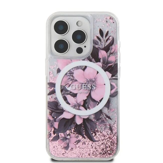 Husa pentru  iPhone 16 Guess - Liquid Glitter - roz