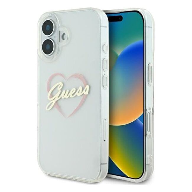Husa pentru  iPhone 16 Plus Guess - Hardcase IML Heart - transparent