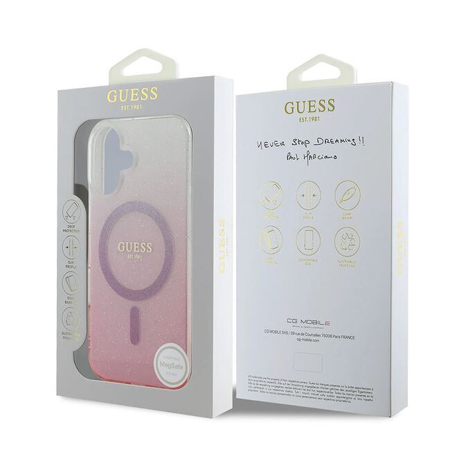 Husa pentru  iPhone 16 Plus cu MagSafe Guess - IML Series - roz neon