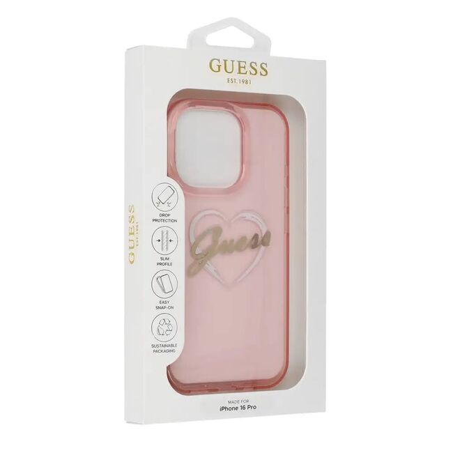 Husa pentru  iPhone 16 Pro Guess - Hardcase IML Heart - roz