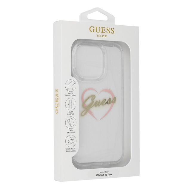 Husa pentru  iPhone 16 Pro Guess - Hardcase IML Heart - transparent