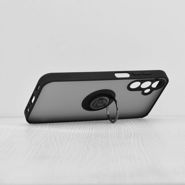 Husa de protectie pentru  Samsung Galaxy A16 premium cu inel stand rotativ, suport magnetic si bumper anti-alunecare - Negru