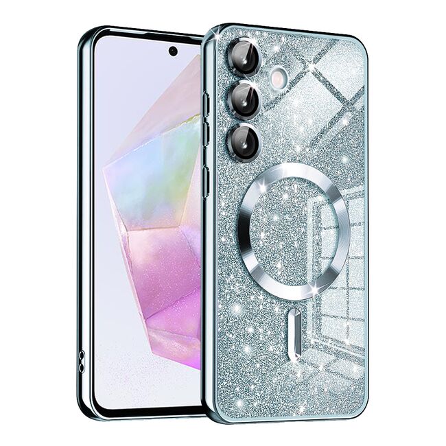 Husa pentru  Samsung Galaxy A35 cu MagSafe Sparkle Glare Detachable Layer, cu protectie lentile - albastru deschis