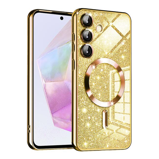 Husa pentru  Samsung Galaxy A35 cu MagSafe Sparkle Glare Detachable Layer, cu protectie lentile - auriu