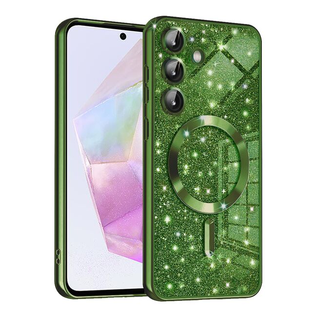 Husa pentru  Samsung Galaxy A35 cu MagSafe Sparkle Glare Detachable Layer, cu protectie lentile - verde