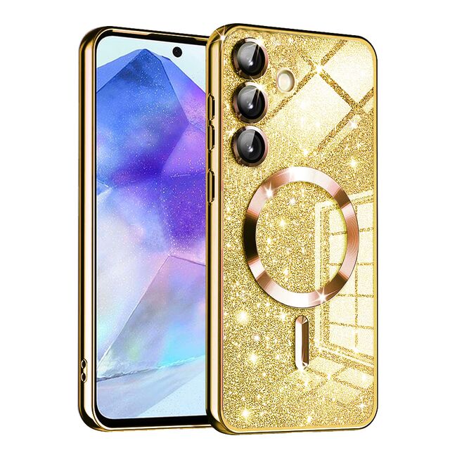 Husa pentru  Samsung Galaxy A55 cu MagSafe Sparkle Glare Detachable Layer, cu protectie lentile - auriu