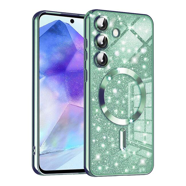 Husa pentru  Samsung Galaxy A55 cu MagSafe Sparkle Glare Detachable Layer, cu protectie lentile - verde deschis