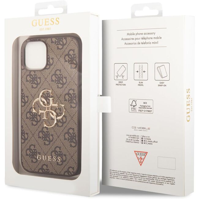 Husa pentru  iPhone 15 Guess - Hardcase 4G Series - maro deschis