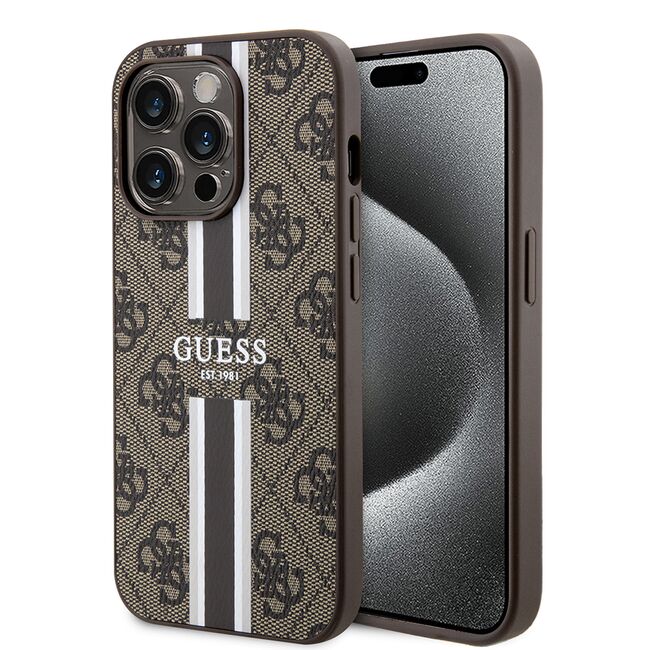 Husa pentru  iPhone 15 Pro cu MagSafe Guess - Hardcase 4G Series - maro