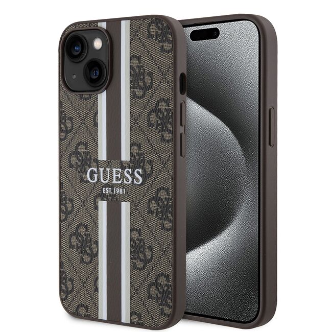 Husa pentru  iPhone 15 cu MagSafe Guess - Hardcase 4G Series - maro