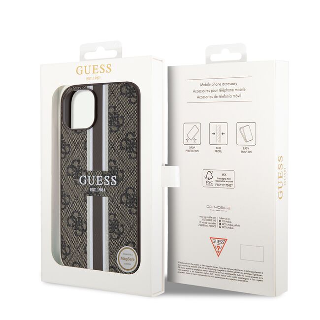 Husa pentru  iPhone 15 cu MagSafe Guess - Hardcase 4G Series - maro