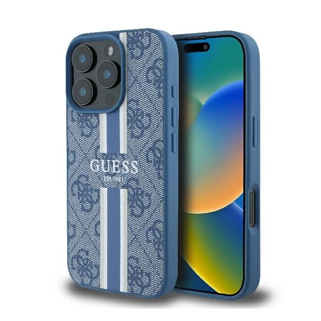 Husa pentru  iPhone 16 Pro cu MagSafe Guess - Hardcase 4G Series - albastru