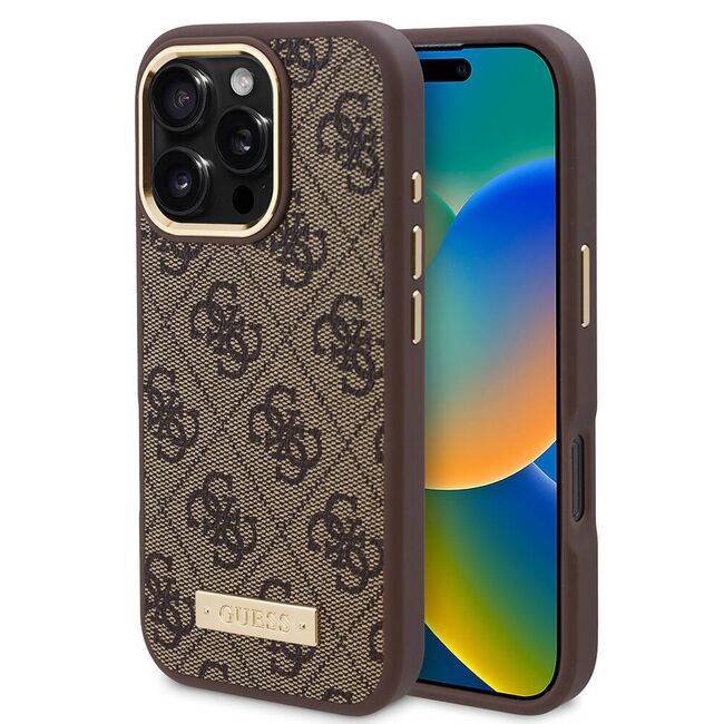 Husa pentru  iPhone 16 Pro cu MagSafe Guess - Hardcase 4G Series - maro inchis