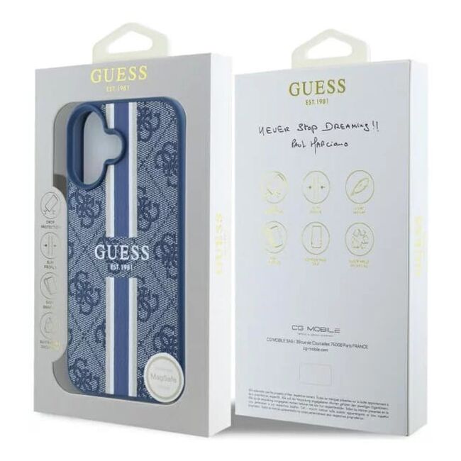 Husa pentru  iPhone 16 cu MagSafe Guess - Hardcase 4G Series - albastru