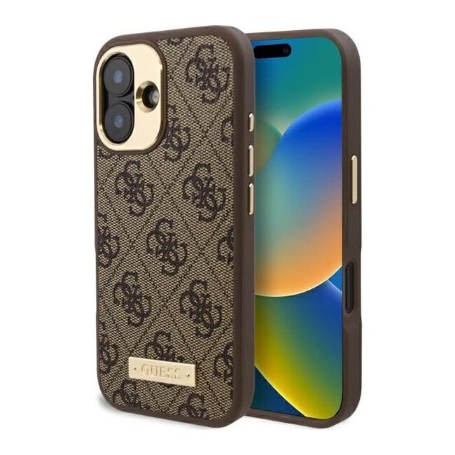 Husa pentru  iPhone 16 cu MagSafe Guess - Hardcase 4G Series - maro inchis