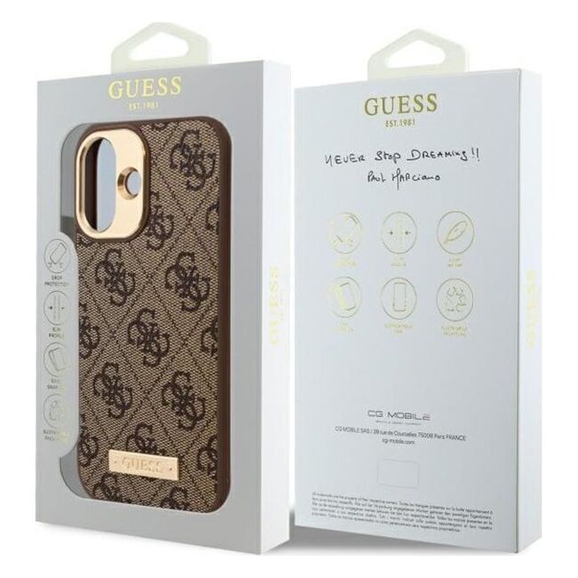 Husa pentru  iPhone 16 cu MagSafe Guess - Hardcase 4G Series - maro inchis