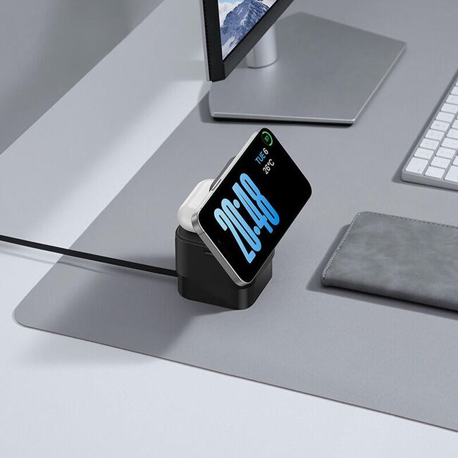 Statie de incarcare 2-in-1 Magnetic Wireless Charger cu MagSafe Baseus Cube Shape, MagSafe, Qi, Type-C, 25W, negru