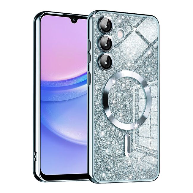 Husa pentru  Samsung Galaxy A15 cu MagSafe Sparkle Glare Detachable Layer, cu protectie lentile - albastru deschis