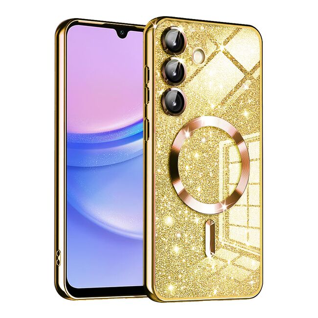 Husa pentru  Samsung Galaxy A15 cu MagSafe Sparkle Glare Detachable Layer, cu protectie lentile - auriu