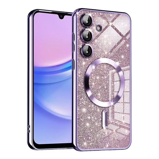 Husa pentru  Samsung Galaxy A15 cu MagSafe Sparkle Glare Detachable Layer, cu protectie lentile - mov deschis