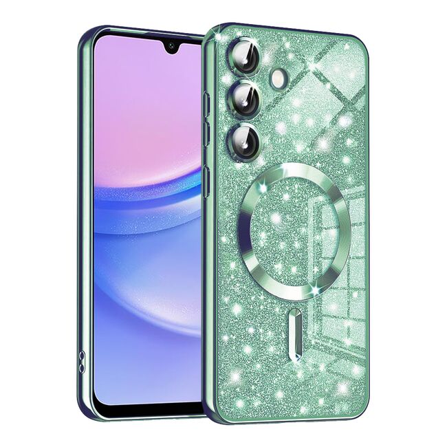 Husa pentru  Samsung Galaxy A15 cu MagSafe Sparkle Glare Detachable Layer, cu protectie lentile - verde deschis