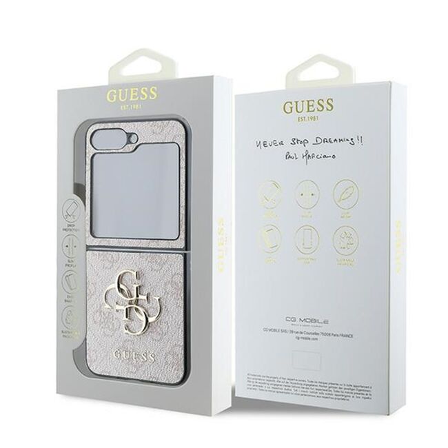 Husa pentru  Samsung Galaxy Z Flip 6 Guess - Leather 4G Triangle Strass - roz
