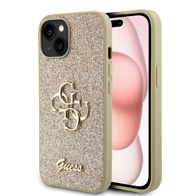 Husa pentru  iPhone 15 Guess - Glitter Fixed - auriu