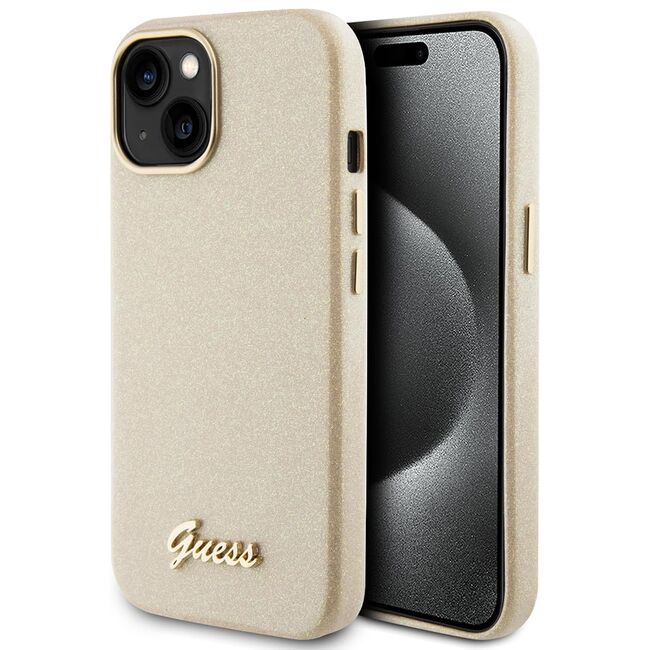 Husa pentru  iPhone 15 Guess - Glitter Fixed - bej