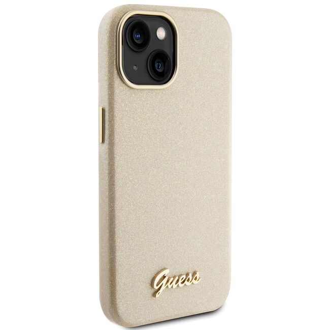 Husa pentru  iPhone 15 Guess - Glitter Fixed - bej