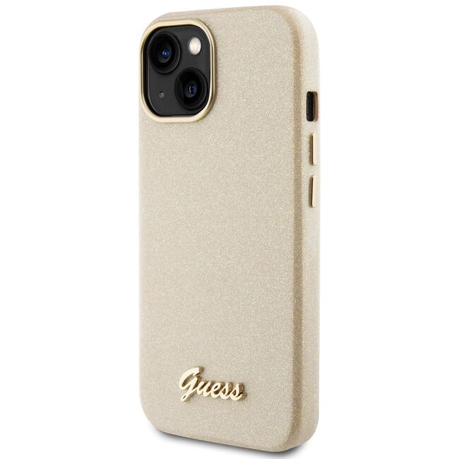 Husa pentru  iPhone 15 Guess - Glitter Fixed - bej