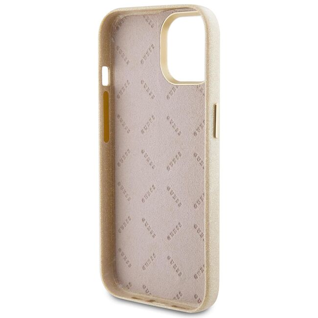 Husa pentru  iPhone 15 Guess - Glitter Fixed - bej
