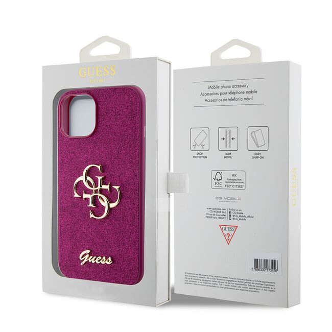 Husa pentru  iPhone 15 Guess - Glitter Fixed - mov deschis