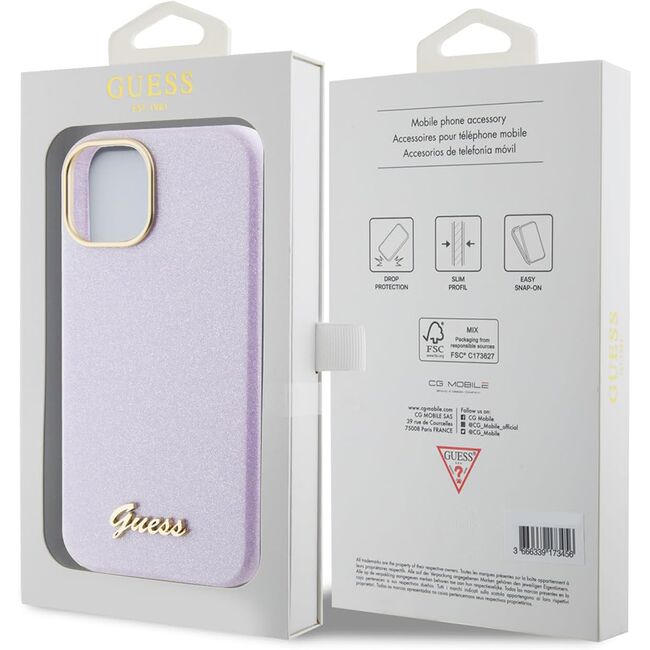 Husa pentru  iPhone 15 Guess - Glitter Fixed - mov