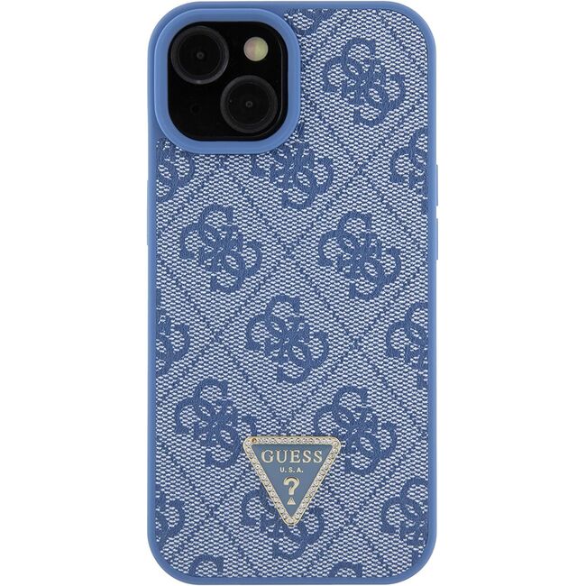 Husa pentru  iPhone 15 Guess - Leather 4G Triangle Strass - albastru