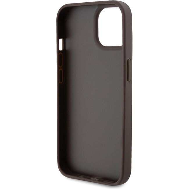 Husa pentru  iPhone 15 Guess - Leather 4G Triangle Strass - maro