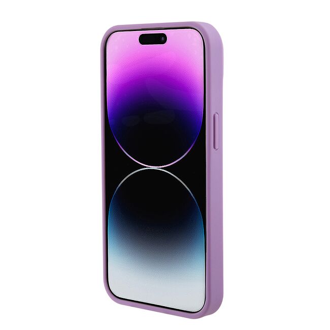 Husa pentru  iPhone 15 Guess - Leather 4G Triangle Strass - mov