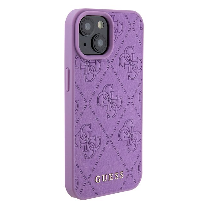 Husa pentru  iPhone 15 Guess - Leather 4G Triangle Strass - mov