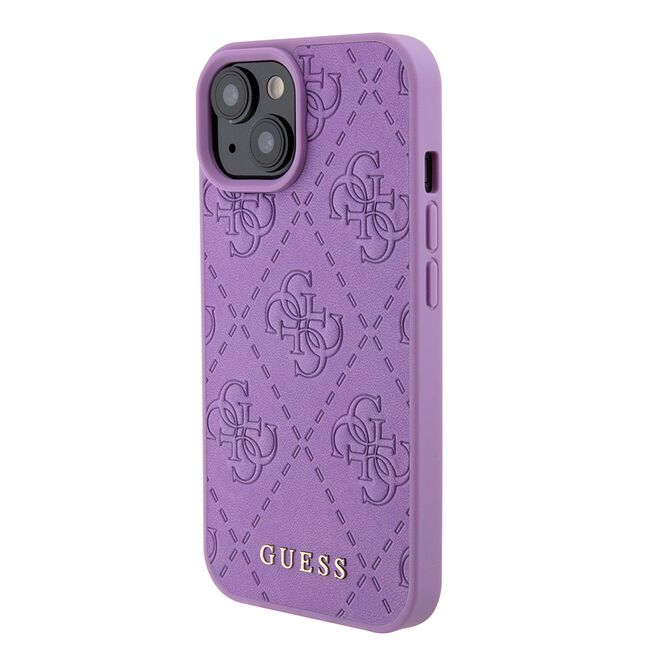 Husa pentru  iPhone 15 Guess - Leather 4G Triangle Strass - mov